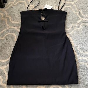 Zara Black Spaghetti Strap Mini Dress with Front Bow Keyhole
